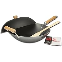 Joyce Chen , Classic Series Carbon Steel Wok Set, 4-Piece, 14-Inch, Charcoal