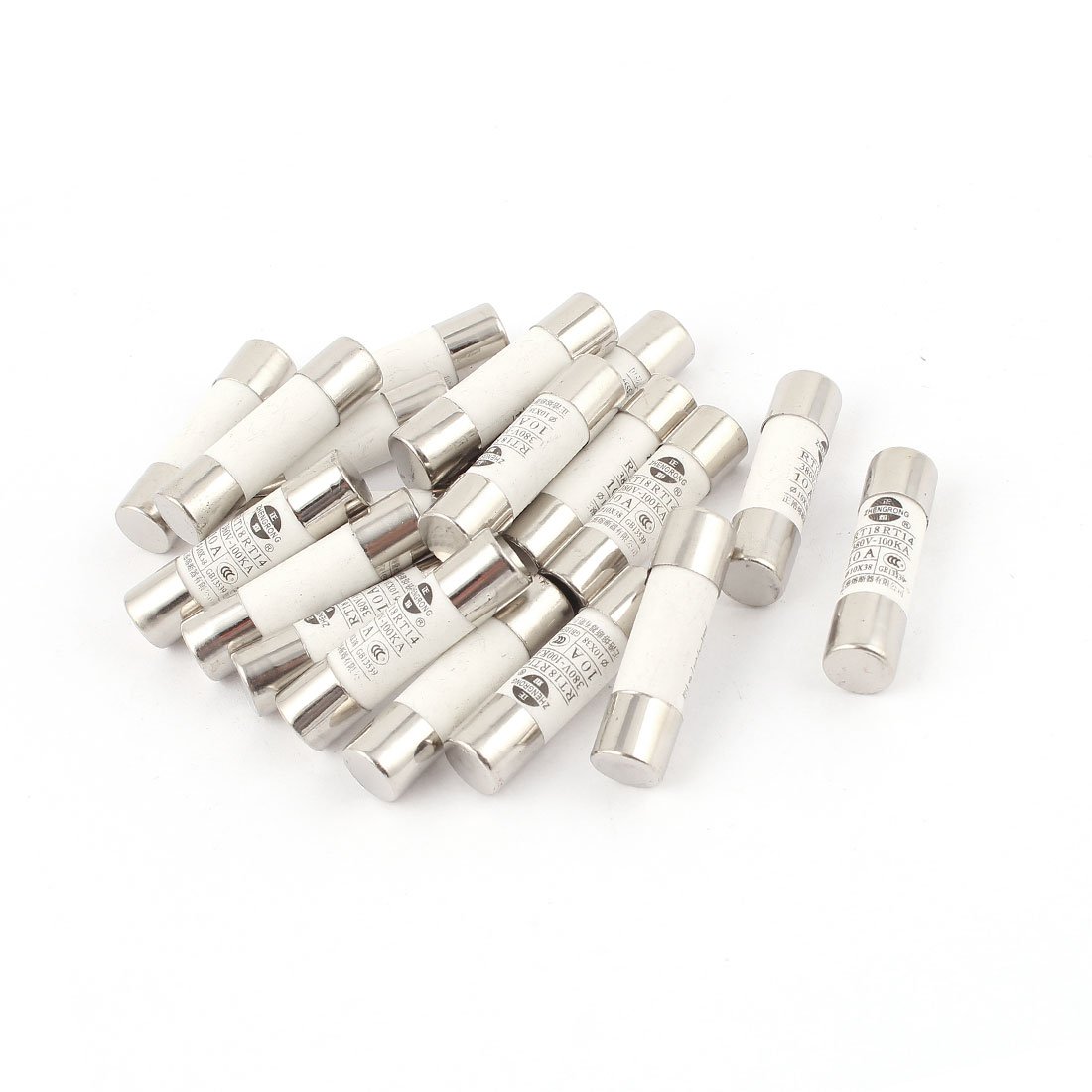 Sourcingmap 20 Pcs RO15 RT18 RT14 Ceramic Cylindrical Tube Fuse 10A 380V 10x38mm