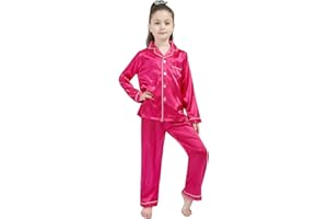 DF-deals Girls Boys Kids Silk Satin Pajamas Set Button-Down Clothes Long Sleeve Loungewear Sleepwear PJS