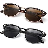 FEIVSN 2 Pack Sunglasses Readers for Men Women Vintage Full Lens Reading Sunglasses Outdoor Magnifying Glasses NON BIFOCAL 2.0x