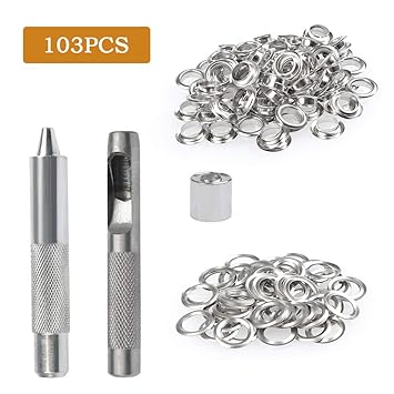 BUYGOO 103PCS Grommet Werkzeug Kit - 100PCS Grommet Ösen 2/5 Zoll 10mm Innen Durchmesser mit Lochwerkzeug, Grommet Einstell W