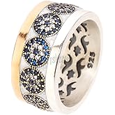 Nazar ! Turkish Handmade Jewelry White Enamel Evil Eye Sapphire Topaz Sterling Silver Ring with multiple size options