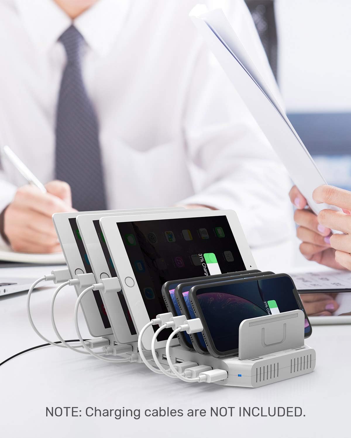 Unitek Multi Charging Station, 10-Port USB Charger for Multiple Device with SmartIC Tech and Adjustable Dividers, Organizer Stand Compatible with iPad, Tablet, Kindle, iPhone