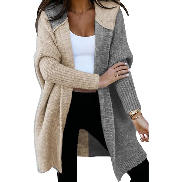 Amazon.com: Women Hooded Cardigan Sweaters Color Block Long Sleeve
