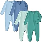 Aablexema Baby Pajamas with Mitten Cuffs Zipper 4-Pack Infant Newborn Cotton Long Sleeve Footie Outfit