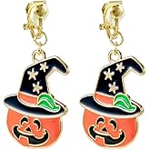 Clip On Halloween Earrings for Women Cute Gothic Punk Vintage Dangle Drop Clip-on Fall Earrings Ghost Pumpkin Bat Non Piercing Earrings Jewelry Set