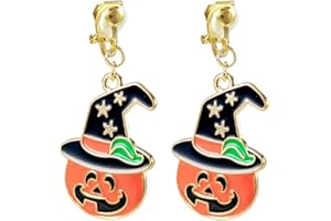 FROZIO Clip On Halloween Earrings for Women Cute Gothic Punk Vintage Dangle Drop Clip-on Fall Earrings Ghost Pumpkin Bat Non Piercing Earrings Jewelry Set