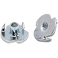 10-24 T-Nut (100 Pack), Zinc-Plated Steel Corriosion Resistant, 9/32" Barrel Length, 3-Pronged Tee Nut for Wood, Rock Climbing Holds and Cabinetry by Bolt Dropper