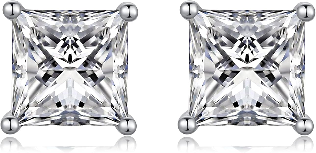 Men Earrings Stud 7mm Square Diamond Earrings Sterling Silver Square Cubic Zirconia Earrings Men Men Earrings Stud 7mm Square Diamond Earrings Sterling Silver Square Cubic Zirconia Earrings Men