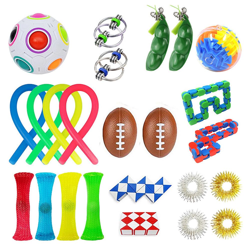 Sensory Fidget Toys Pack With Box ,24pcs Fidget Sensory Toys Set, Stress Relief & Anxiety Toys, for ADHD, Autism, Party Favors & Classroom Prizes for Boys Girls Children -D