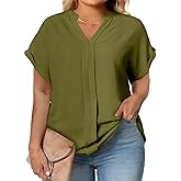 Eytino Womens Plus Size Summer Tops V Neck Short Sleeve Dressy Casual Blouse Work Shirts (1X-5X)