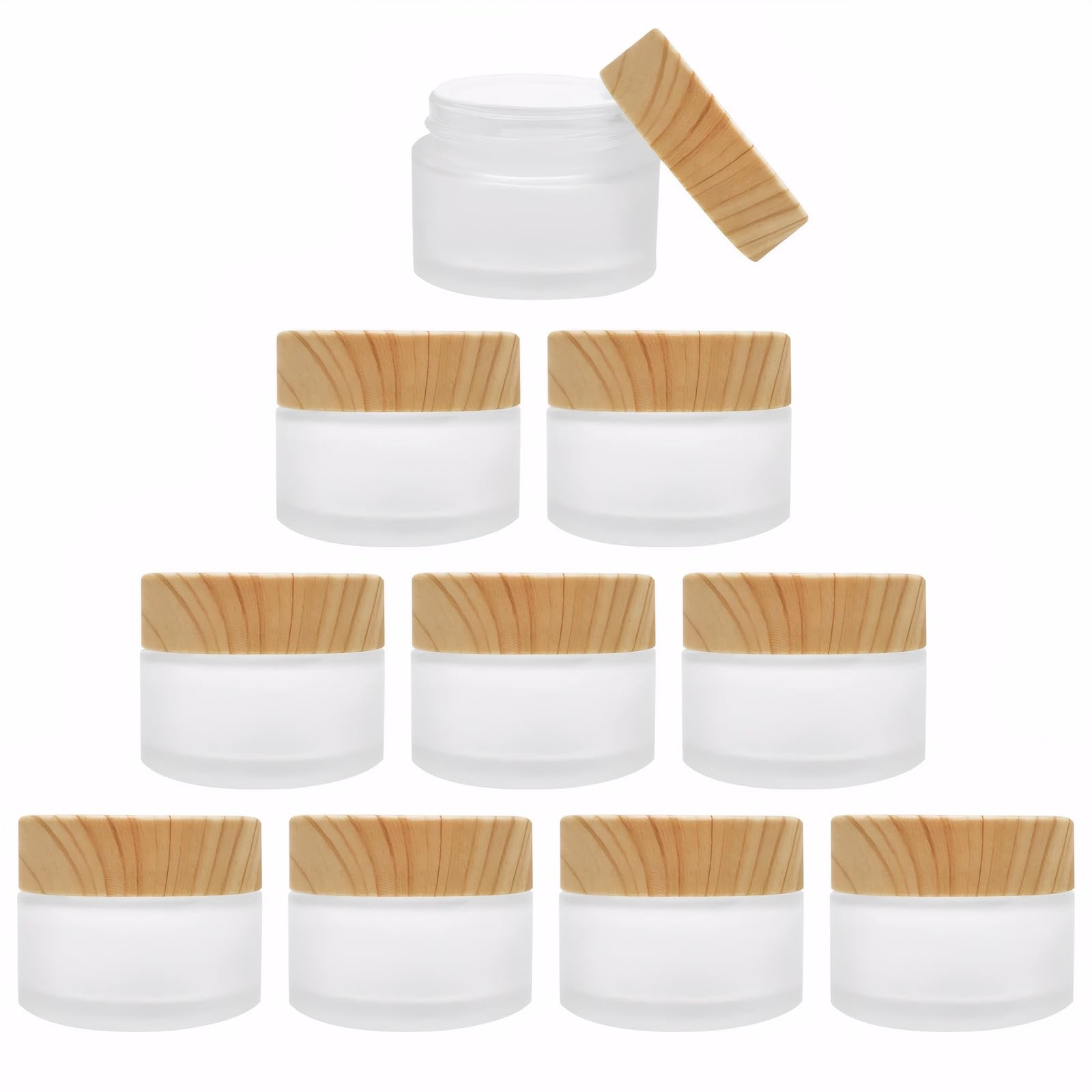 10PCS 5ml Small Glass Jars With Lids, Cosmetic Containers with Bamboo Lid, Reusable Lip Balm Containers Empty, Leak-proof Travel Pots for Toiletries, Sample Pots for Creams Lip Balm Ointments
