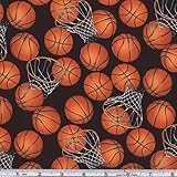 Basketballs Black/Orange Fabric By The Yard