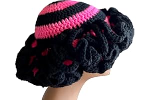 YPBEW Girls Crochet Ruffled Brim Bucket Hat Lady Fisherman Exaggerated Teens Winter Windproof Hats for Women Hats