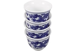 STOBAZA Ceramic Chinese Tea Cups Small Porcelain Wine Glasses 25ml Traditional Jingdezhen Blue and White 4pcs Set for Home Dr