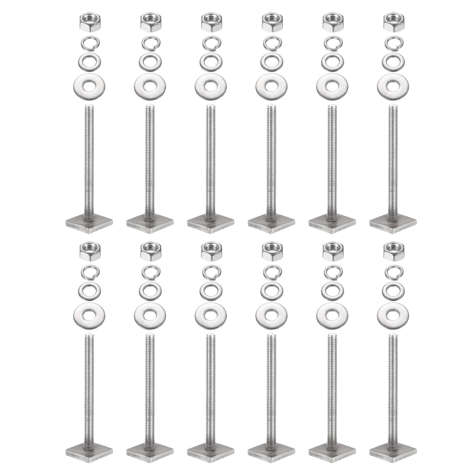 PATIKIL T Slot Bolts M6 x 65mm, 12 Set Square Head T Bolts Roof Rack Stainless Steel T Track Bolts with Nut Washers for Bike Ski Kayak Rack