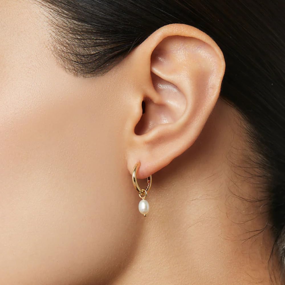 Ana Luisa Frida Pearl Jewelry Huggie Hoops - Medium & Small 14K Gold Plated & Silver Rhodium Plated Drop Hoop Earrings with Freshwater Pearls - 2-in-1 Hypoallergenic Water-Resistant, Tarnish-Free Hoop