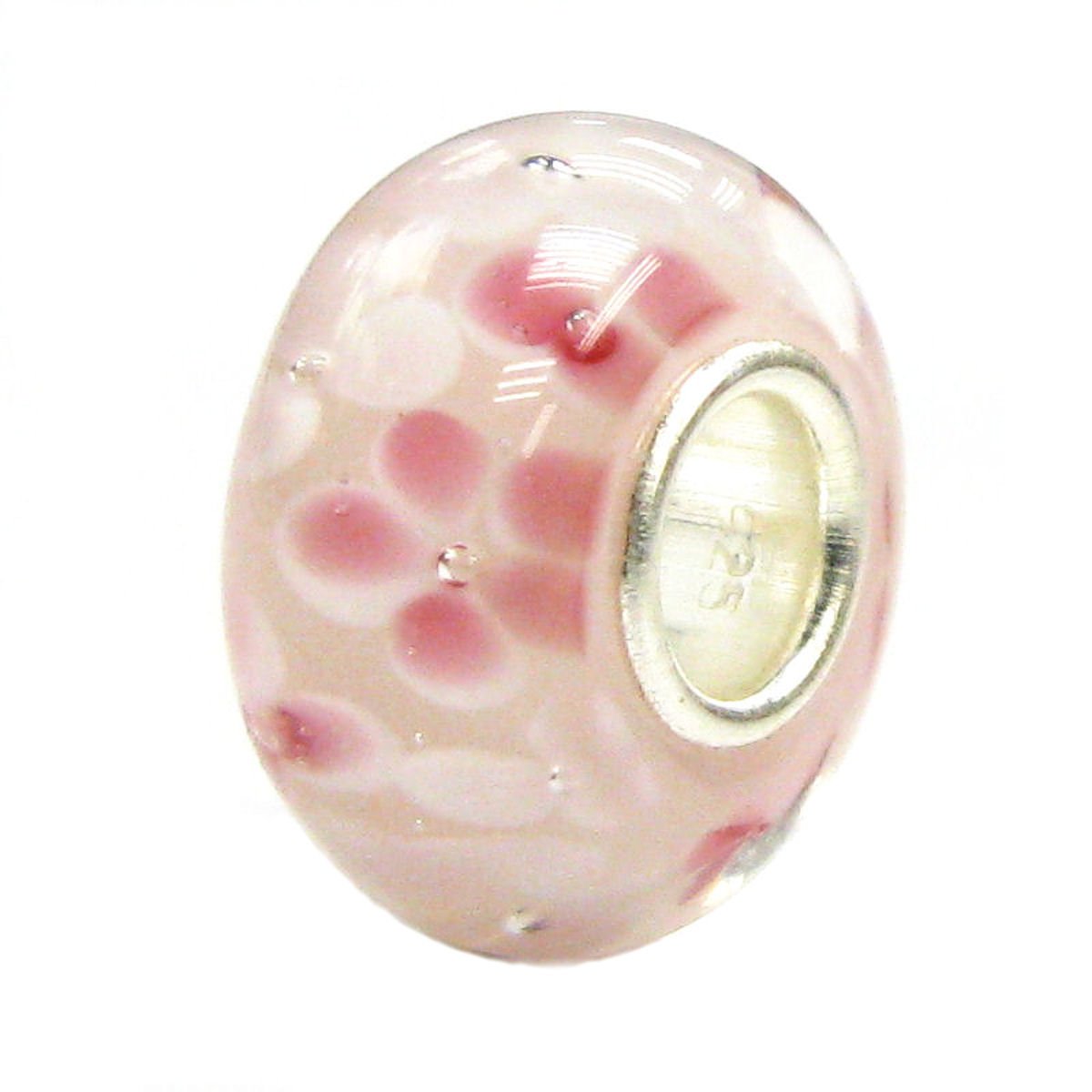 Queenberry Sterling Silver Pink Daisy Flower European Style Glass Bead Charm