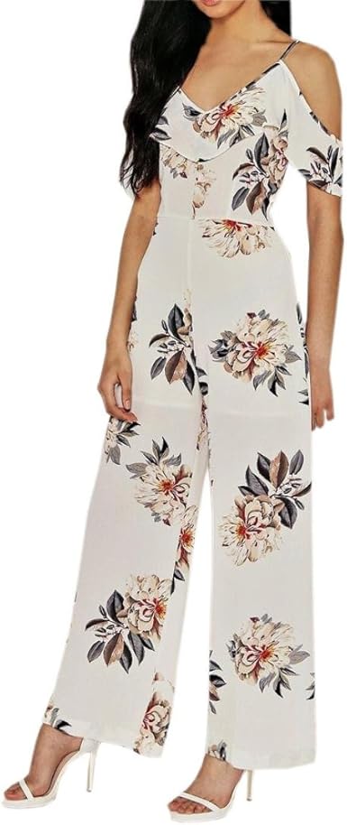 white cold shoulder jumpsuit