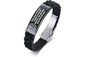 VNOX Medical Alert Bracelets for Men Women Silicone Stainless Steel Medic Alert Bracelets Men Free Engraving Adjustable custo