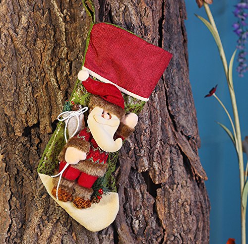 3D Vif Rétro Personnalisé Chaussettes de Noël Décoration de la Maison Arbre de Noël Cheminée Suspension Nouvel An Chaussettes de Noël Bonbon de Christmas Présent Décoration Chaussettes Sac (Père Noël)