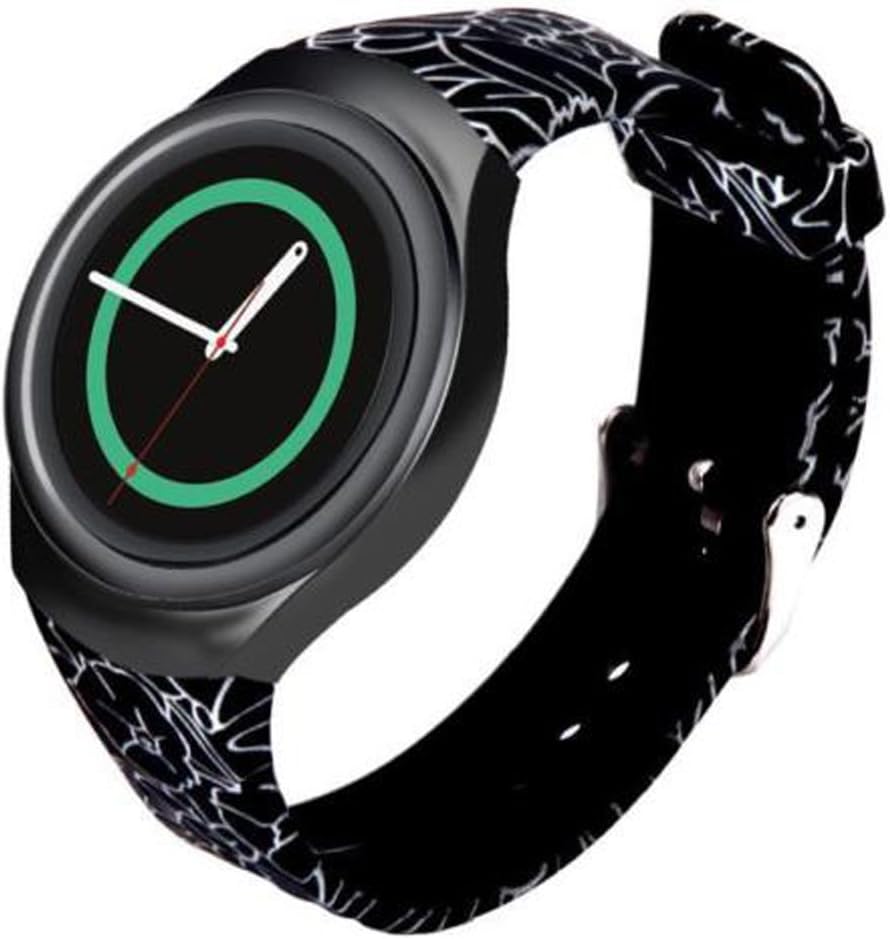 Replacement for Samsung Gear S2 Smart Watch SM-R720 SM-R730 Soft Silicone Sport Band Version Black Flower