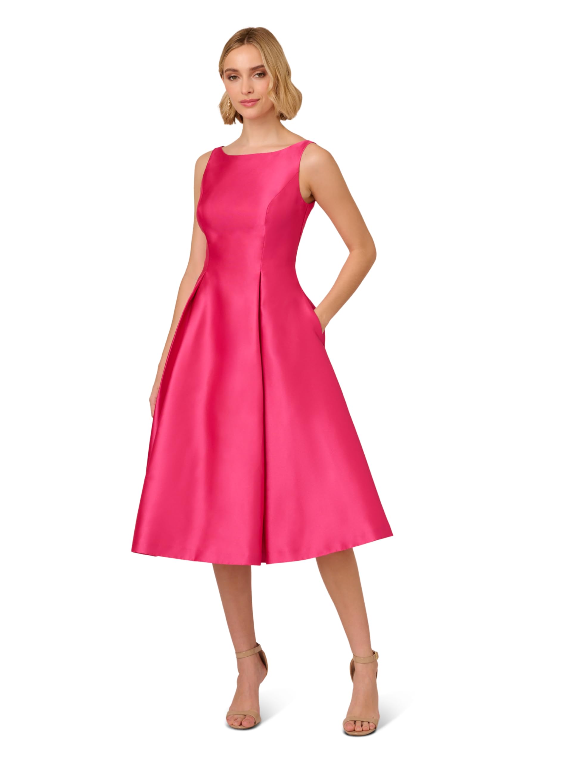 Photo 1 of Adrianna Papell Women's Sleeveless Mid-Length Party Dress with V-Back, Electric Pink 16