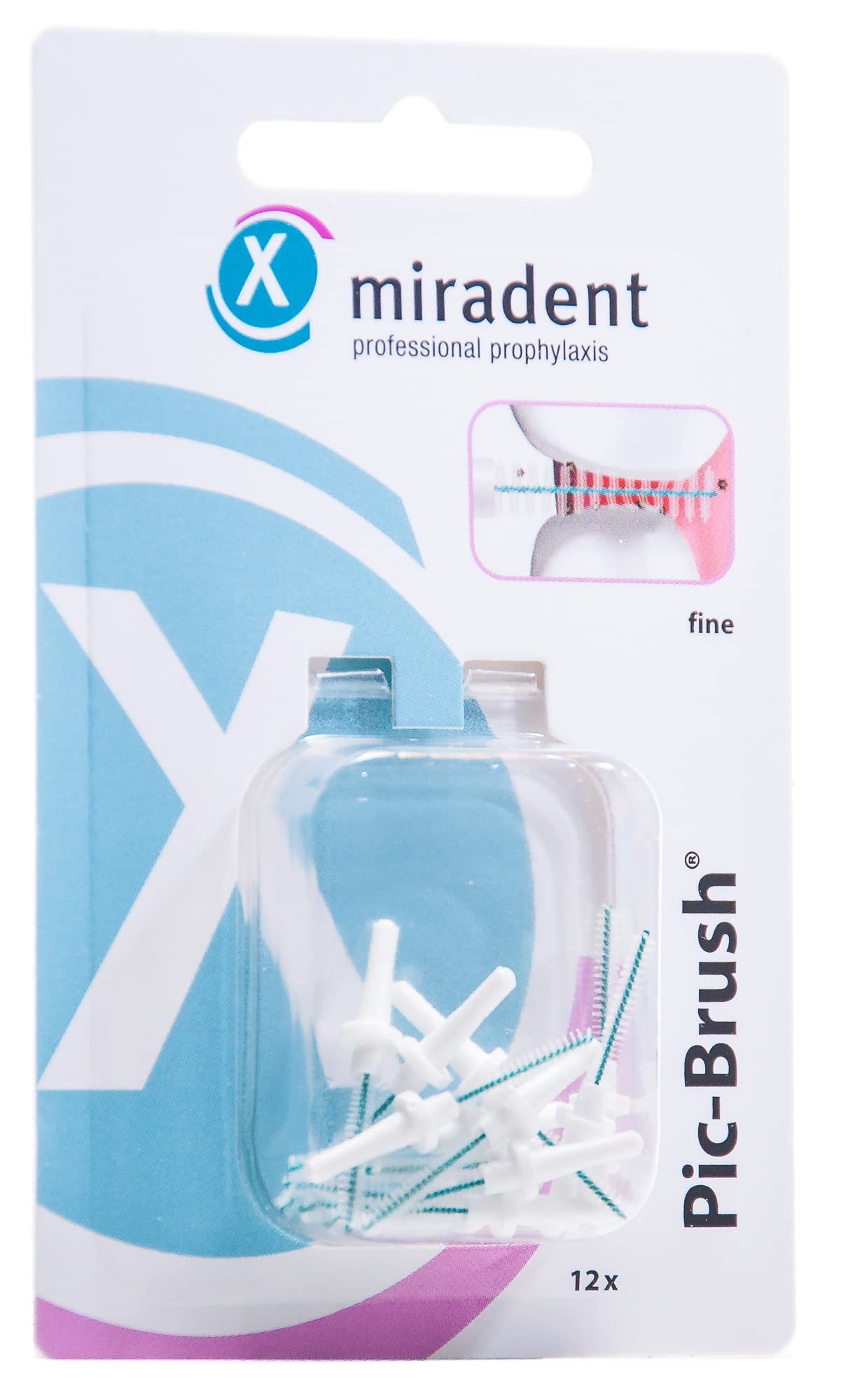 Miradent Toothbrush Head, Pic-Brush, Spare Brushes, White, Fine, 12-Pack