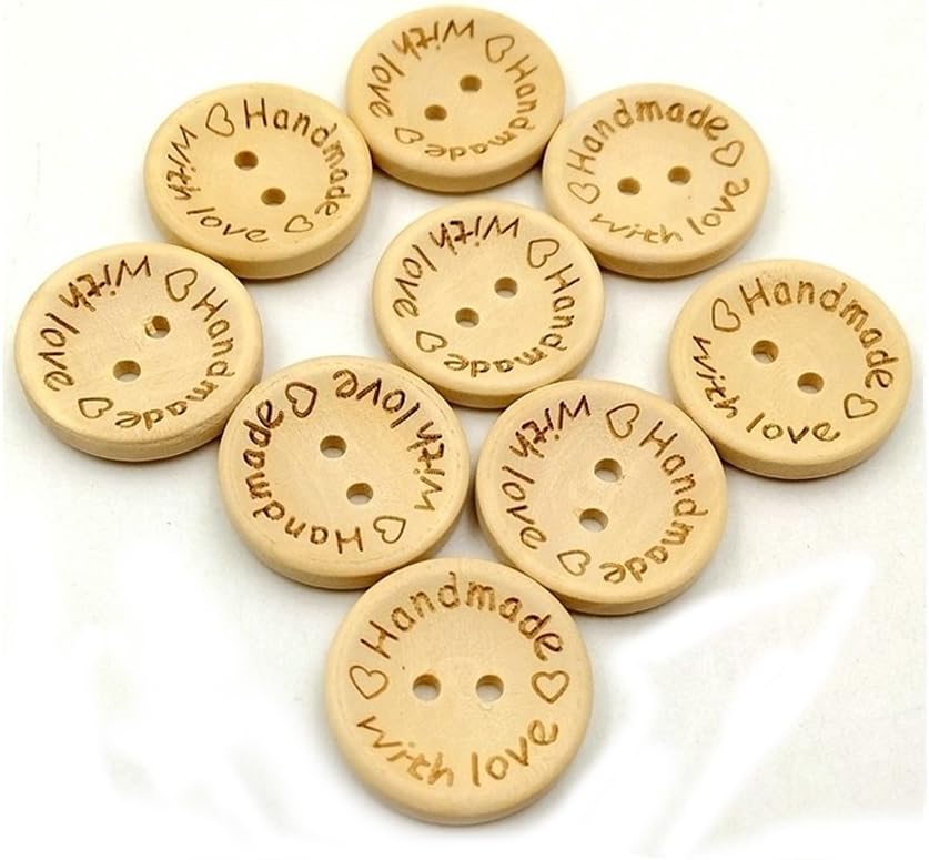Vivian 2 Holes Wooden Sewing Buttons Scrapbook DIY Handmade Button Craft Pack of 100 PCS (15MM, With Love)