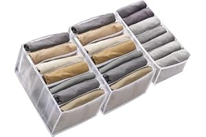 Aposemo Clothes Organizer Drawers Wardrobe Compartment Separation Underwear Portable 7 Grids Storage Box Mesh Washable (2 Pcs White Large +White Small)