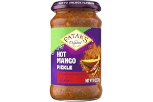 PATAK'S Patak’s Hot Mango Pickle - Authentic Indian Relish w/Mango Chunks, Mustard Seeds & Aromatic Spices – Perfect for Sandwiches, Salads & Cold Meats - Vegan Spicy Pickle - 10oz Jar (Pack of 1)