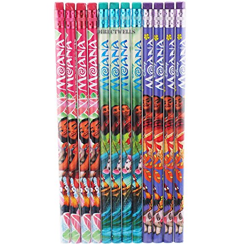 Moana character authentic licensed 12 wood pencils pack