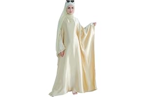 khalat Abaya Muslim Dress Women Satin Prayer Dress Batwing Long Sleeve Middle East Arabian Robe with Hijab