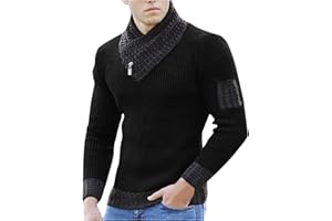 XZHDD Knitted Sweater for Mens, Scarf High Collar Winter Cowl Neck Pullover Turtleneck Patchwork Casual Warm Jumper Tops
