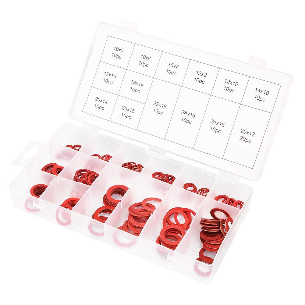 150pcs Washer Assorted, Fiber Washer, Flat Washer Kit, Red Steel Paper