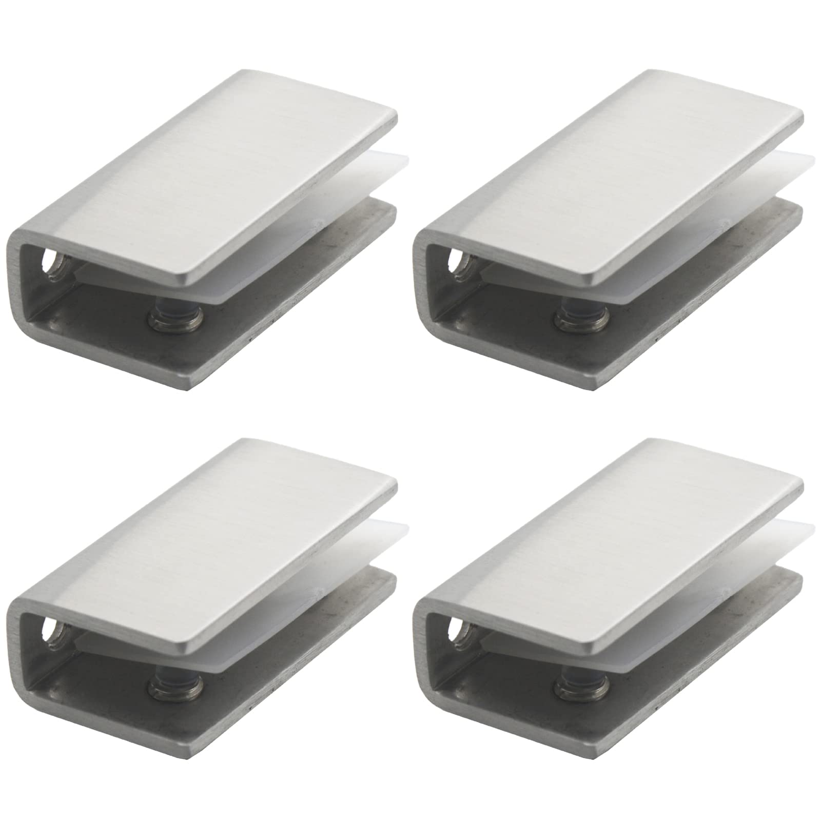 GmeDhc Glass Clamps, 4 Pcs, 304 Stainless Steel, Brushed Finish, Silver, Glass Shelf Brackets, 8-12MM Thick Glass
