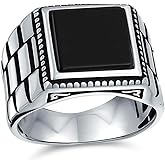 Personalize Retro Band Style Band Black Onyx Red Agate Gemstone Square Signet Ring For Men Heavy Oxidized .925 Sterling Silver Handmade In Turkey