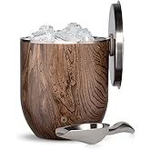 SNOWFOX Plus, Premium Vacuum Insulated Stainless Steel Ice Bucket with Lid/Scoop,Home Bar Accessories,Elegant Bartending Ice Buckets for Parties,Beautiful Outdoor Entertaining Supplies,3L,Dark Walnut