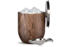 SNOWFOX Plus, Premium Vacuum Insulated Stainless Steel Ice Bucket with Lid/Scoop,Home Bar Accessories,Elegant Bartending Ice Buckets for Parties,Beautiful Outdoor Entertaining Supplies,3L,Dark Walnut