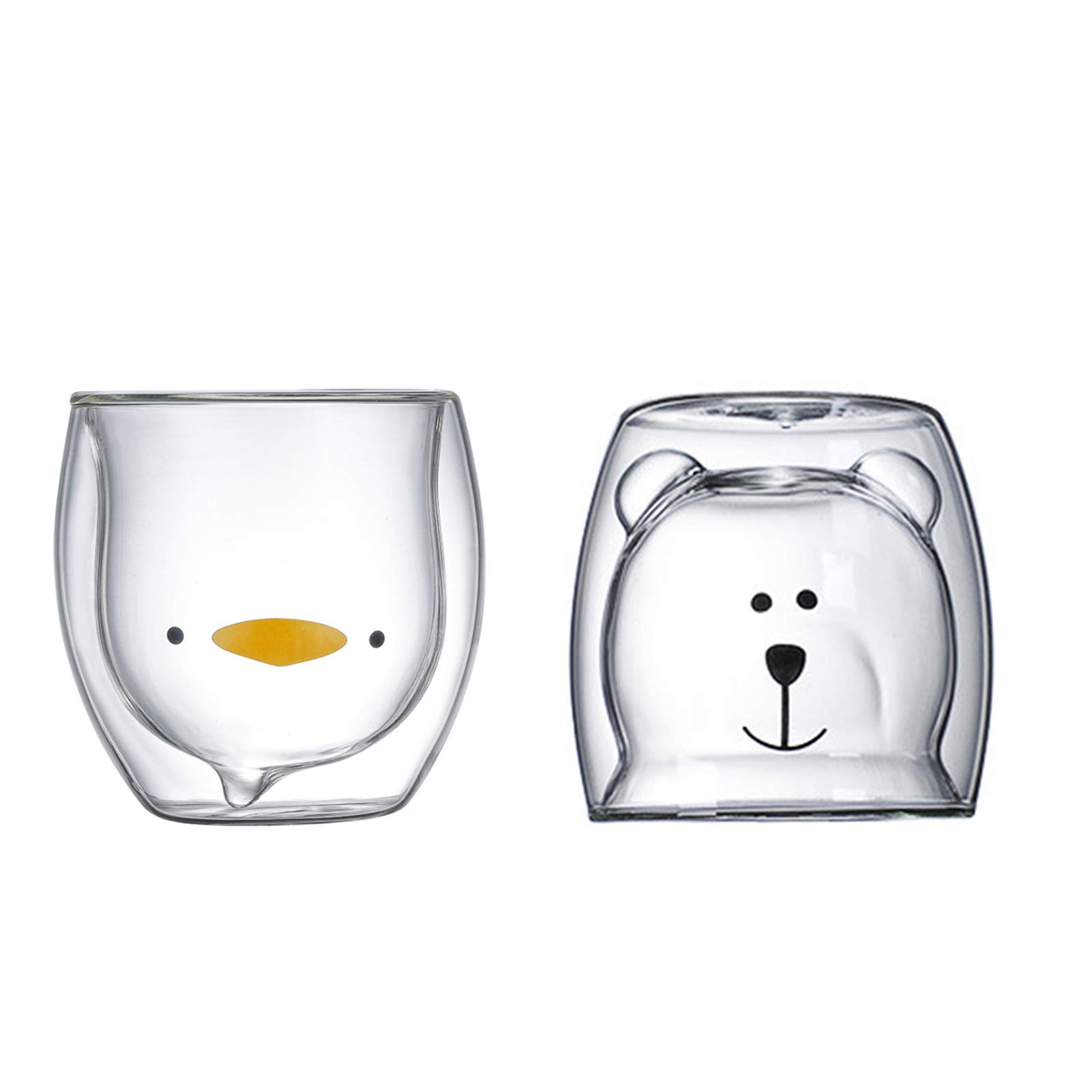 STOYRB Clear Coffee Mugs Set of 2, Bear Tea Cup Milk Cup Double Wall Glass Mug with Handle Double Wall Insulated Glasses Espresso Mugs Latte Cups Birthday Gift for Boys Girls