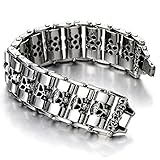 Heavy and Study Mens Stainless Steel Biker Skull Bracelet Silver Black Two-tone Polished