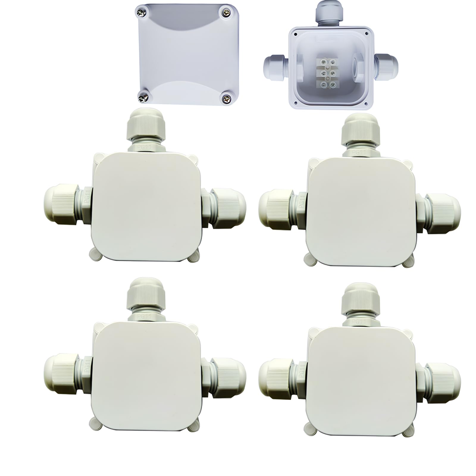 CESFONJER IP66 Waterproof Electrical Junction Box, 3 Way External Electrical Junction Box Outdoor Coupler PG11 Cable Gland 5-10mm. (4 Pcs White)