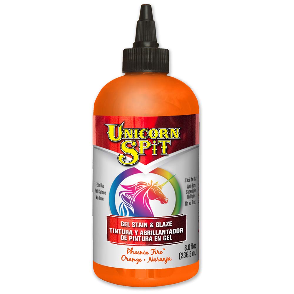 Unicorn SPiT Gel Stain and Glaze, Vibrant Phoenix Fire Orange Colour, Water Based Paint for Woodworking Projects, Crafting on Glass, Metal, Fabric, DIY Furniture Upcycling, 236ml