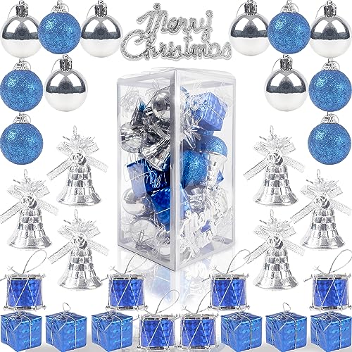 LOVEINUSA 32PCS Christmas Ball Ornaments, Christmas Tree Ornaments Glitter Christmas Decorations Tree Balls for Christmas Xmas Tree (Dark Blue & Silver)
