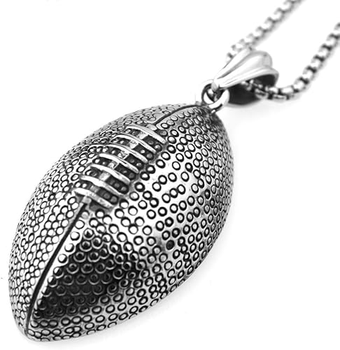 Amazon メンズネックレスyuan Ouファッション販売ジュエリーメンズシルバースポーティーカジュアルステンレスラグビーボックスペンダント53mm 31mmシルバー ネックレス 通販