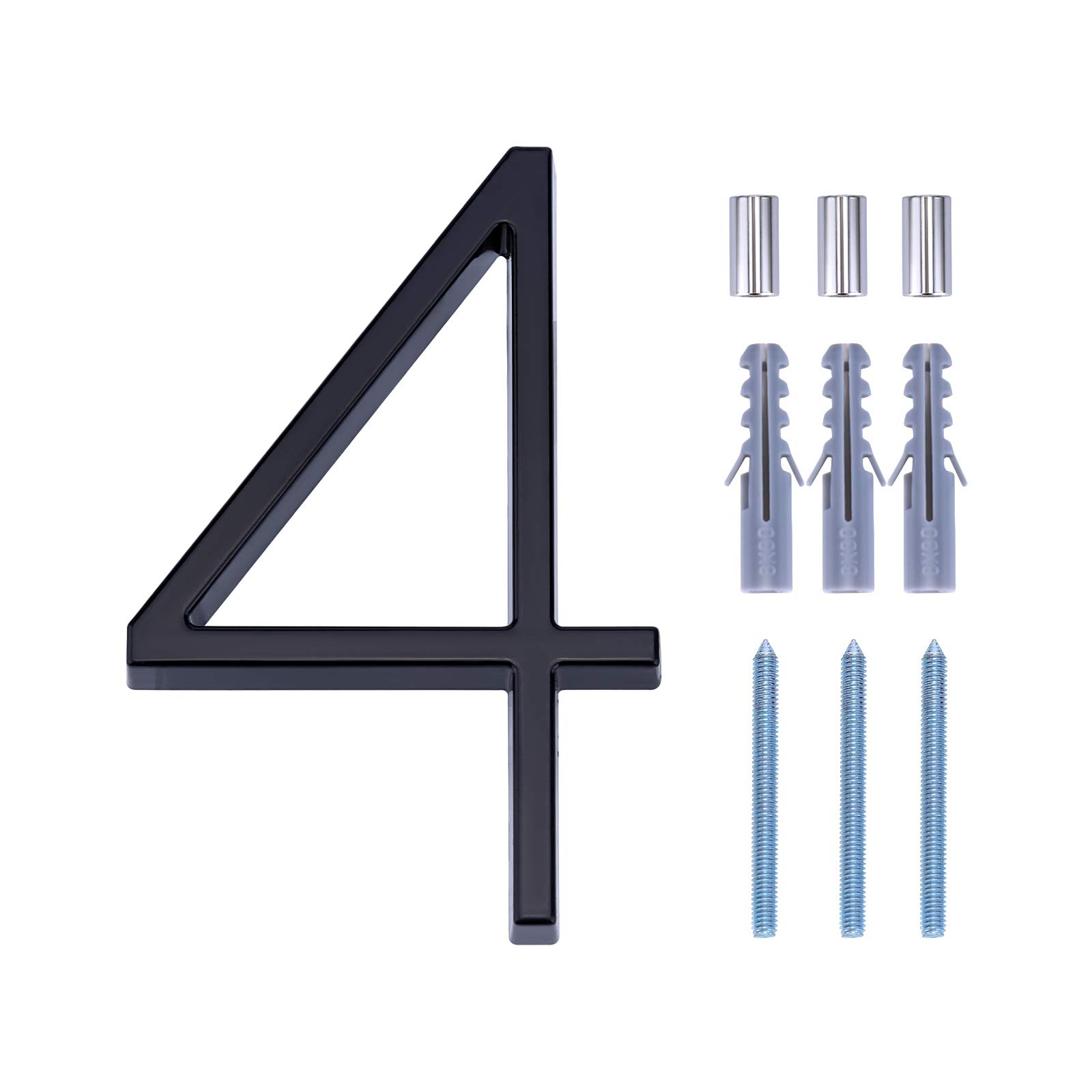 LUTER 5" Numery Adresu Domu Srebrne Numery Uliczne Pływające Numery Domów Numery Skrzynek Pocztowych Numery Drzwi Dla Numeru Domu (4, Black)