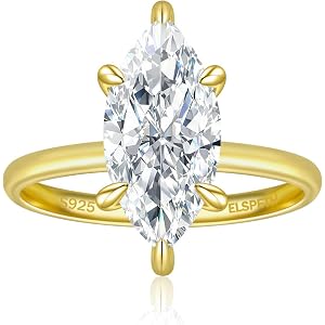 Elspeth 3CT 925 Sterling Silver Marquise Engagement Ring for Women | Elongated Marquise Hidden Halo Cubic Zirconia Ring Promi