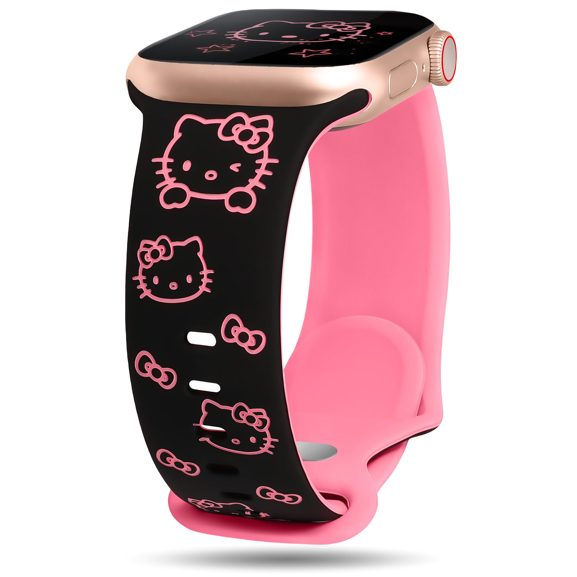 Girovo Cute Cat Engraved Band Compatible with Apple Watch Bands for Women 40/38/41/42mm (Series 11/10), Funny Cartoon Pattern Soft Silicone Sport Stylish Strap for iWatch Series 9 8 7 6 5 4 3 2 1 SE