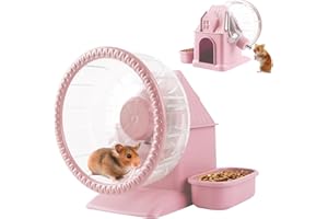 NATURE ANN 4 in 1 Silent Large Hamster Wheel Multifunctional Hamster Running Wheel Quite Running Spinner Wheel Accessories with Food Bowl Water Bottle for Hamsters Dwarf Gerbil (Pink)