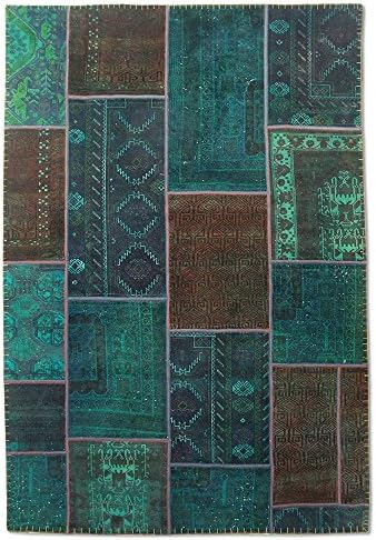 Pak Persian Rugs Contemporary Handmade Patchwork Rug, Wool, Deep Blue/Green, 5' 6" x 7' 11" (ft)